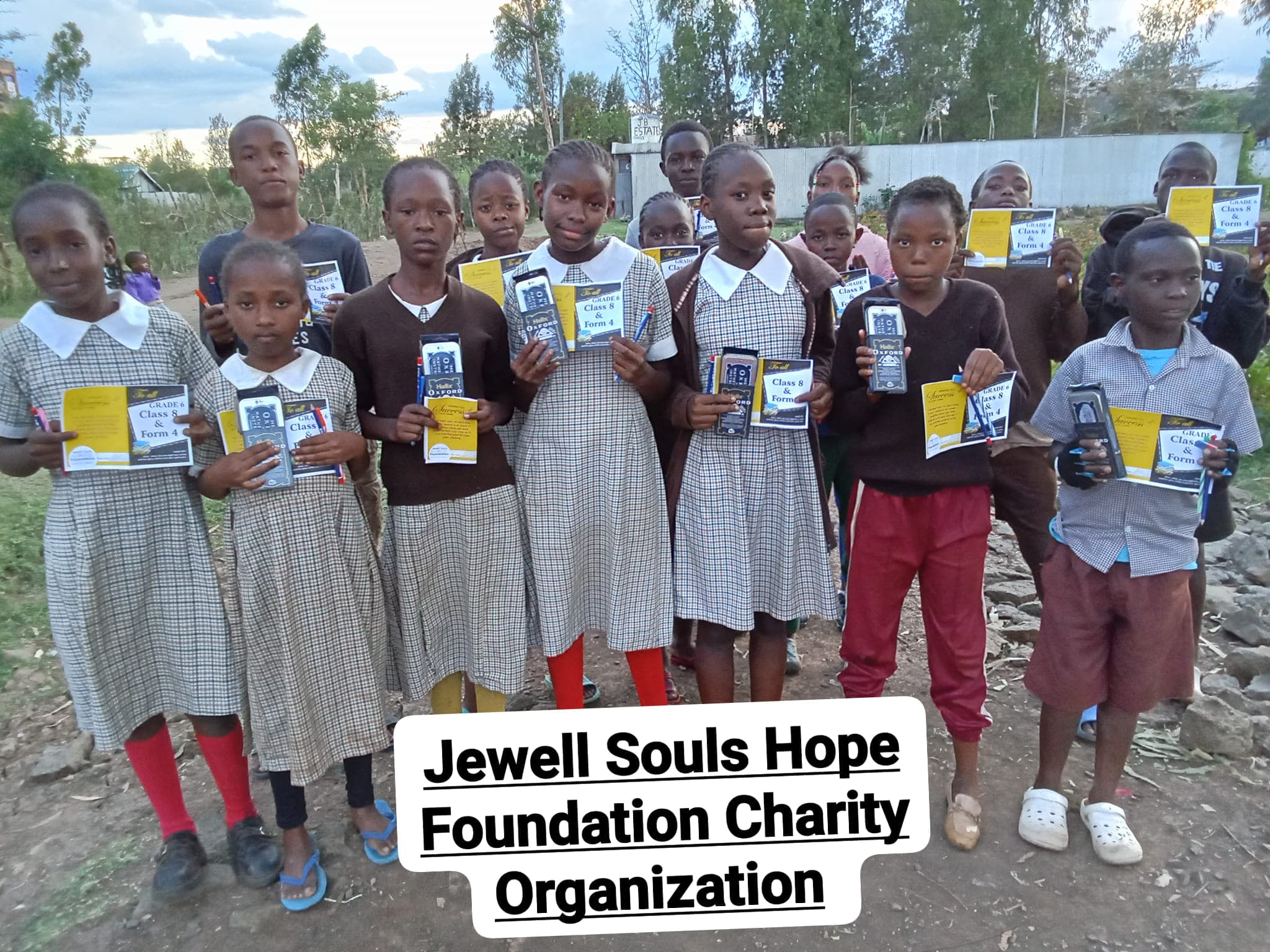 Children with educational materials